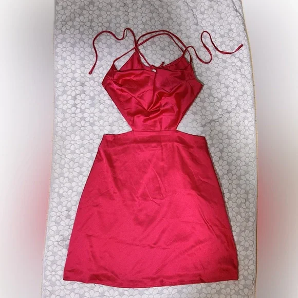 Verdusa Women's Pink Draped Cut Out Crisscross Tie Backless Satin Dress Size M - Picture 6 of 13